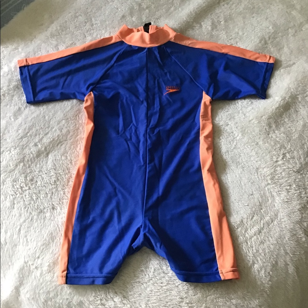 Speedo boogie board swim suit quick dry size XL kids blue orange zip fro…